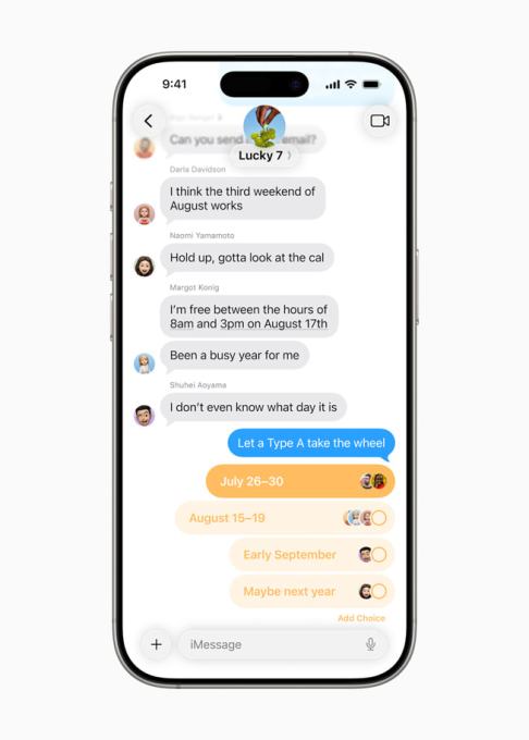 A screenshot showing the new polls features for Group messaging in Messages for iOS 26