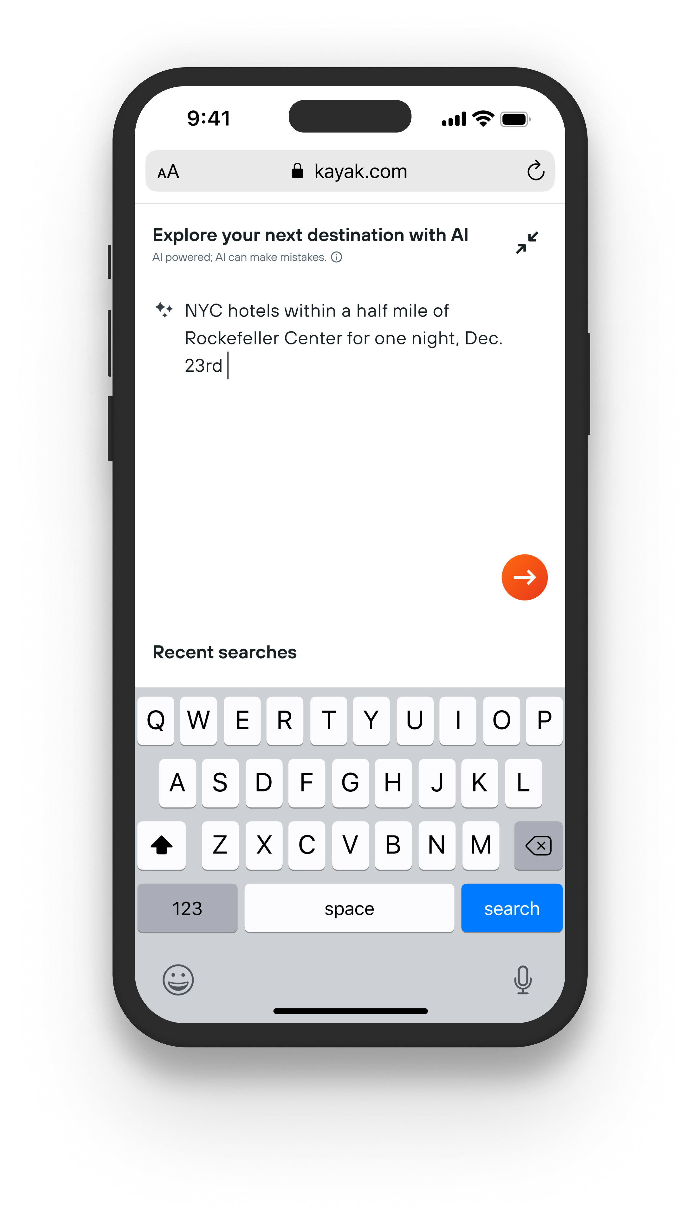 another screenshot of the AI Mode on the Kayak.com website.